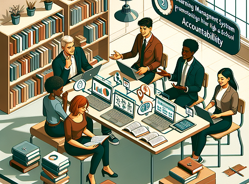 teachers and students in a library using laptops to complement education