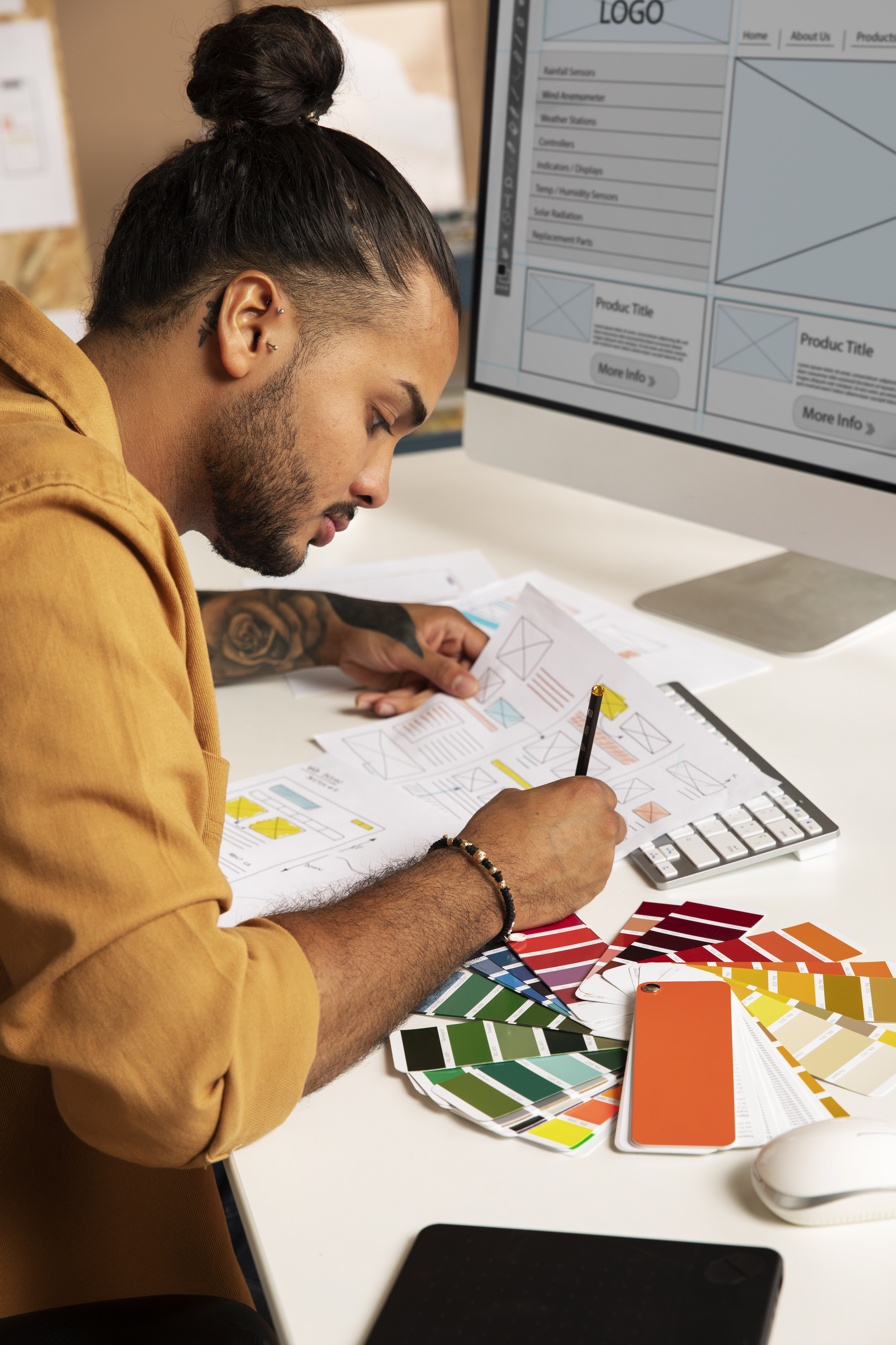 man coming up with brand strategy at a work desk