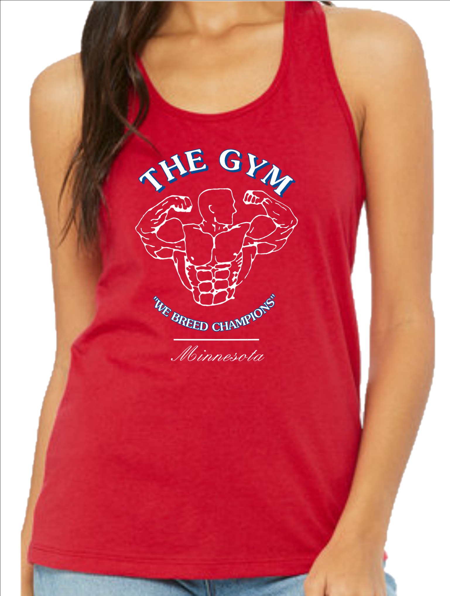 Ladies' Racerback Tank Top - White/Blue Logo