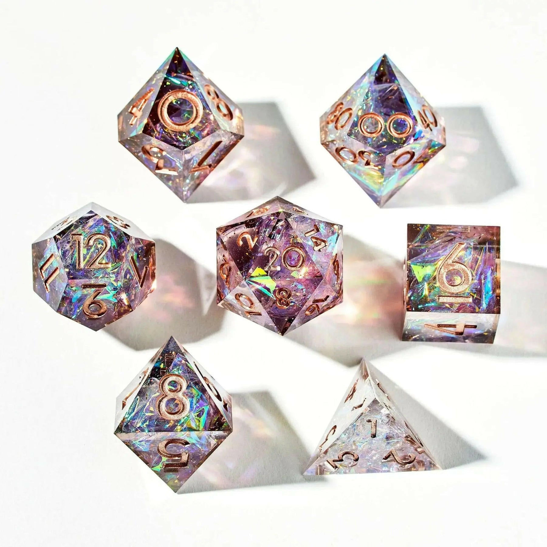 Dispel Dice: "Lilac Song" 7 Piece Handmade Dice Set
