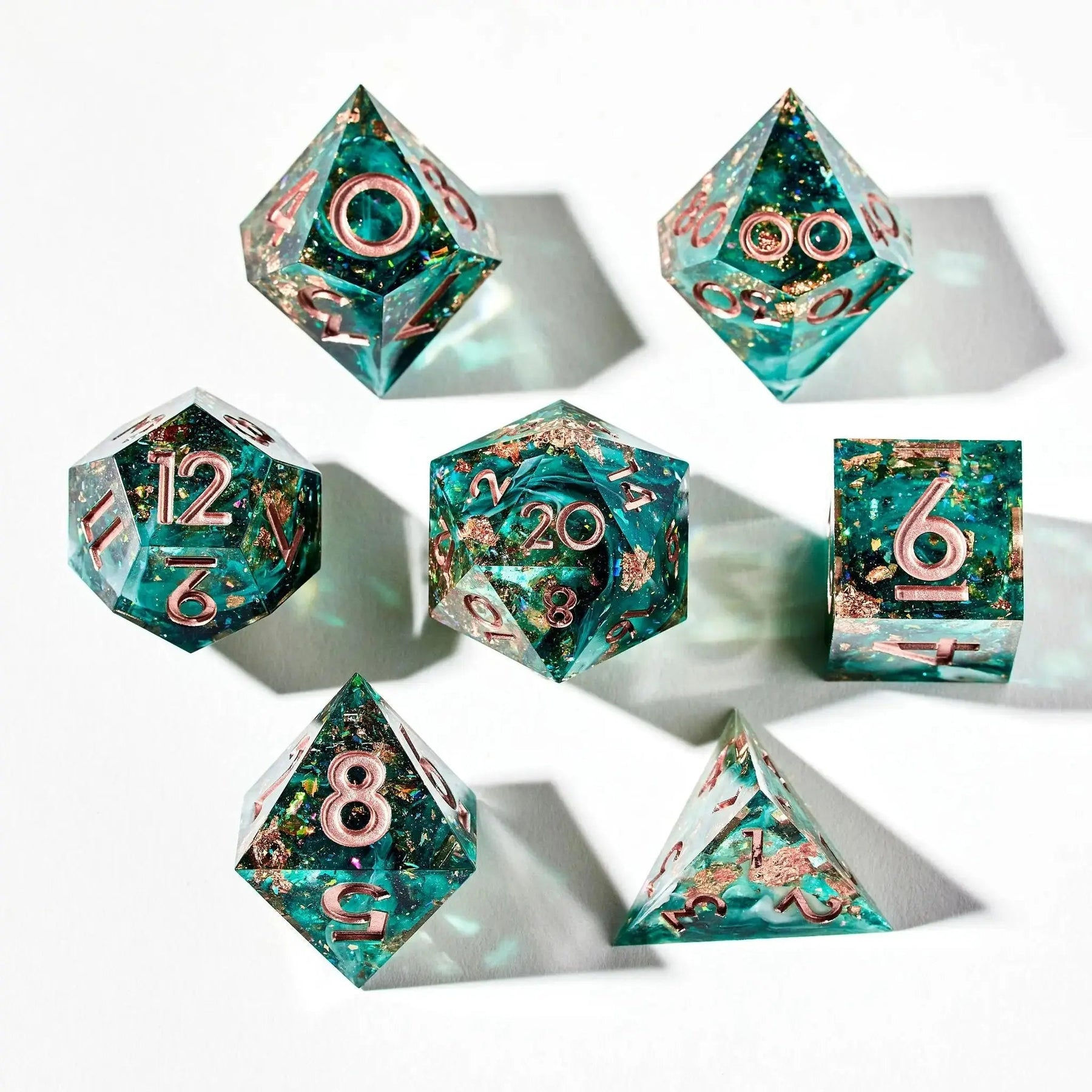 Dispel Dice: "Mossy Glade" 7 Piece Handmade Dice Set
