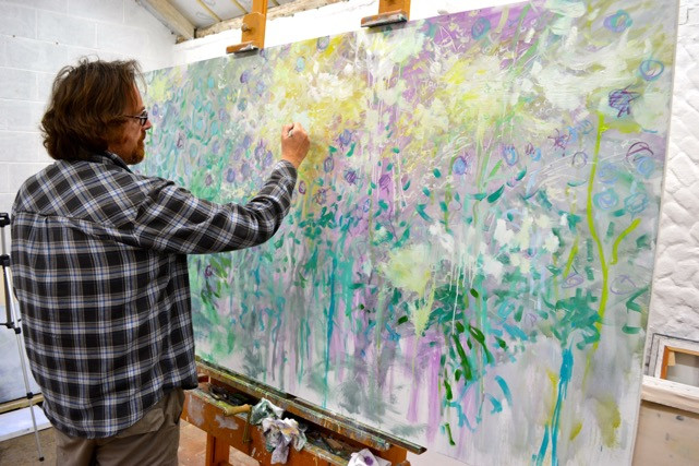 The Artist working on 'And Such Gardens Are Not Made'