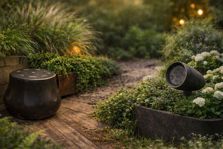 Giardino serale con panca e fiori.png