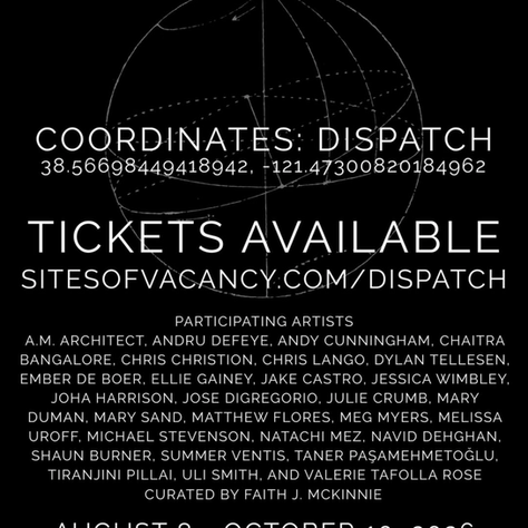 Upcoming Group Exhibition Coordinates: Dispatch | August 8 - October 10, 2026 | Albert Winn Park | 1616 28th St., Sacramento, CA