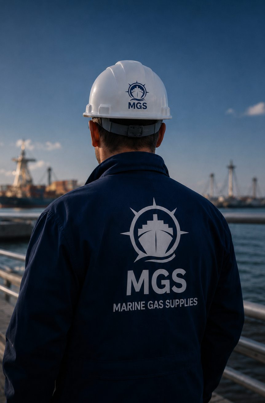 MGS technician monitoring egcs scrubber gases at port