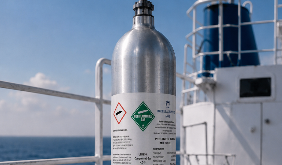 Gas cylinder for egcs scrubber gases on a ship deck