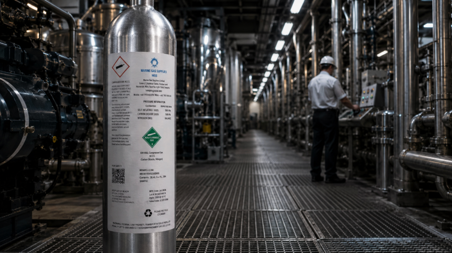Gas cylinder for egcs scrubber gases in engine room