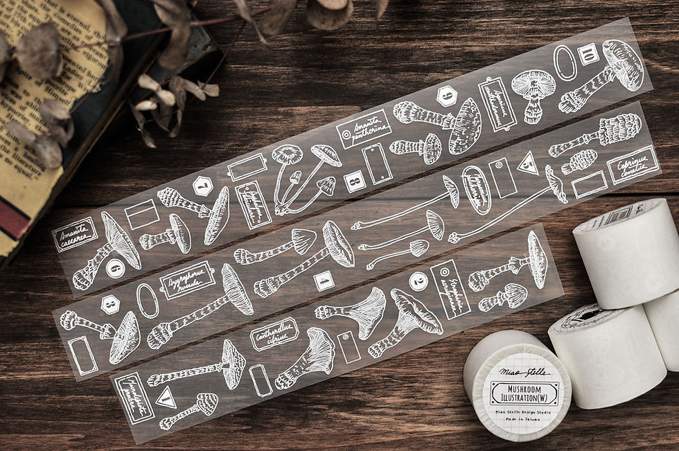 Miao Stelle - Mushroom Illustration (White) PET Tape (with Release Paper)