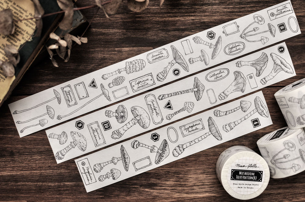 Miao Stelle - Mushroom Illustration (Black) Washi Tape (with Release Paper)