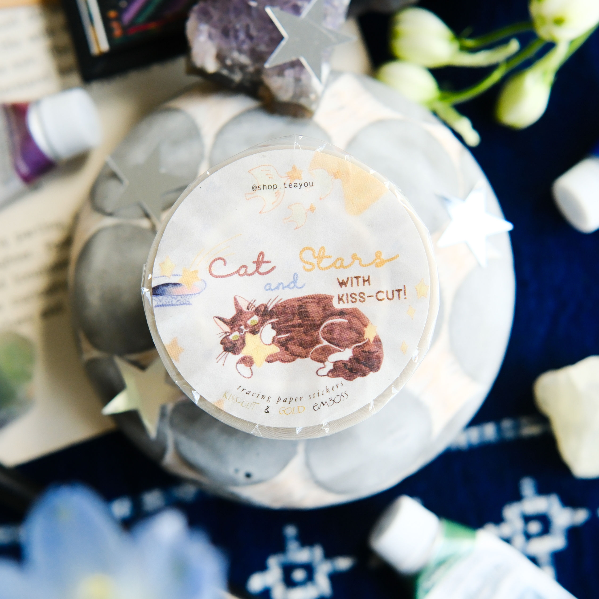 Teayou - Cat and Stars Kiss-Cut Tracing Paper Tape
