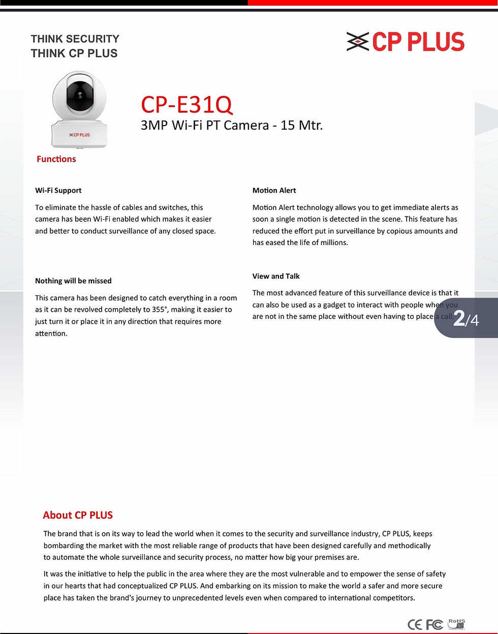 Thumbnail: CP-E31Q NEW
3MP Wi-Fi PT Camera - 15 Mtr