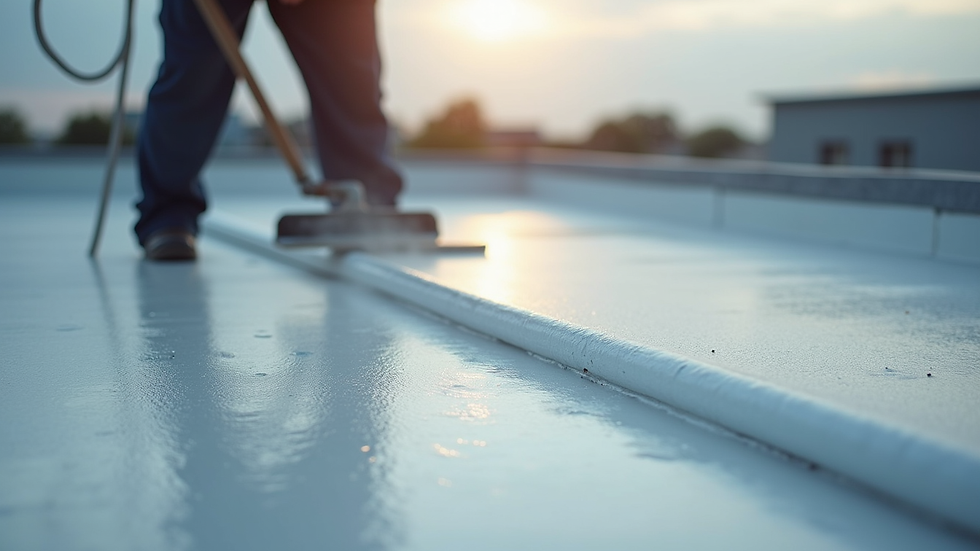 Close-up view of waterproofing membrane being applied on a rooftop