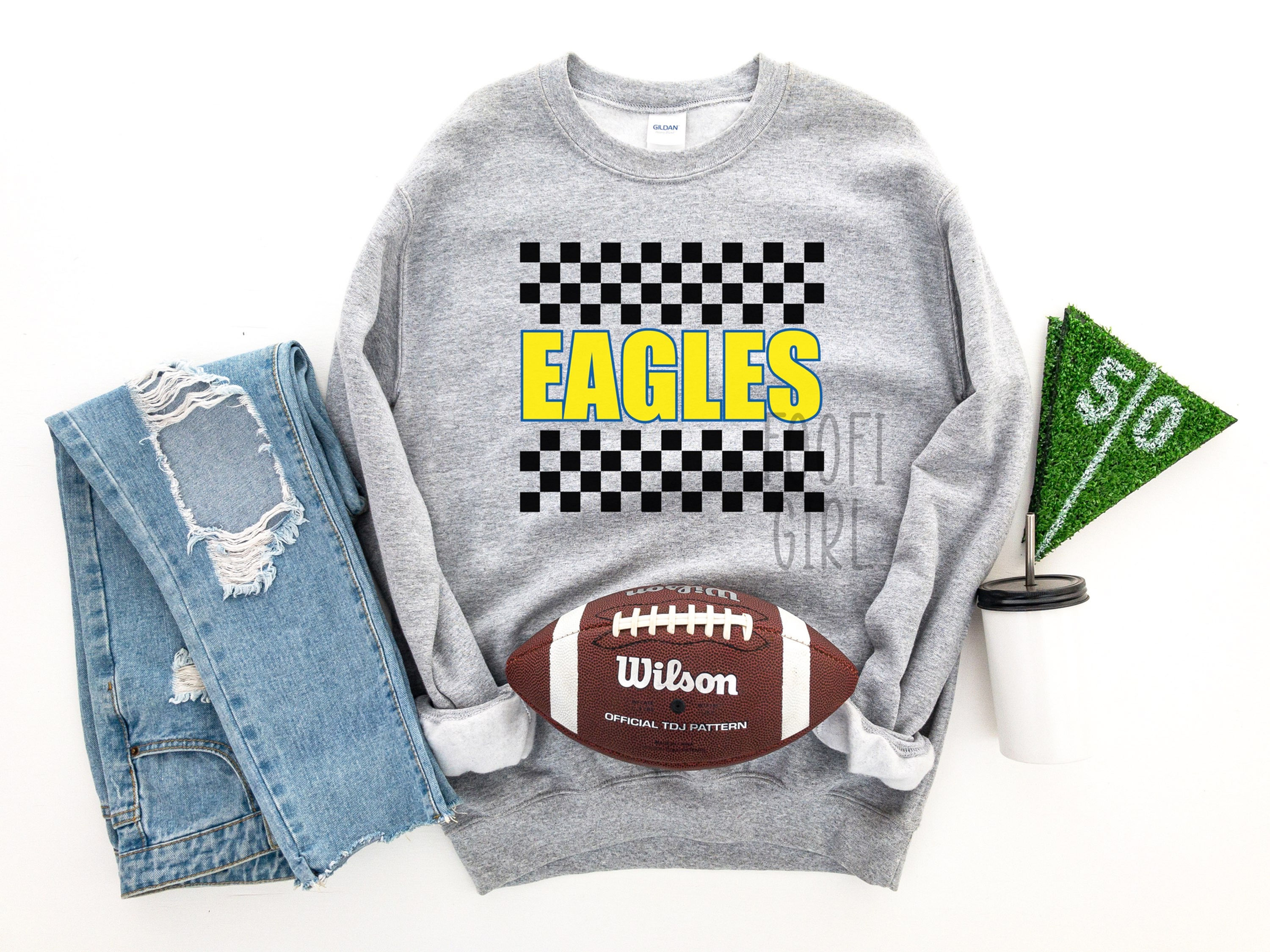 Border Check School Spirit Sweatshirt