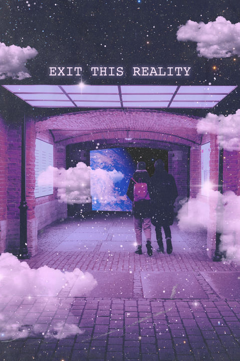 Surreal Artwork by Elysian Vision that shows people exiting the reality to a new one