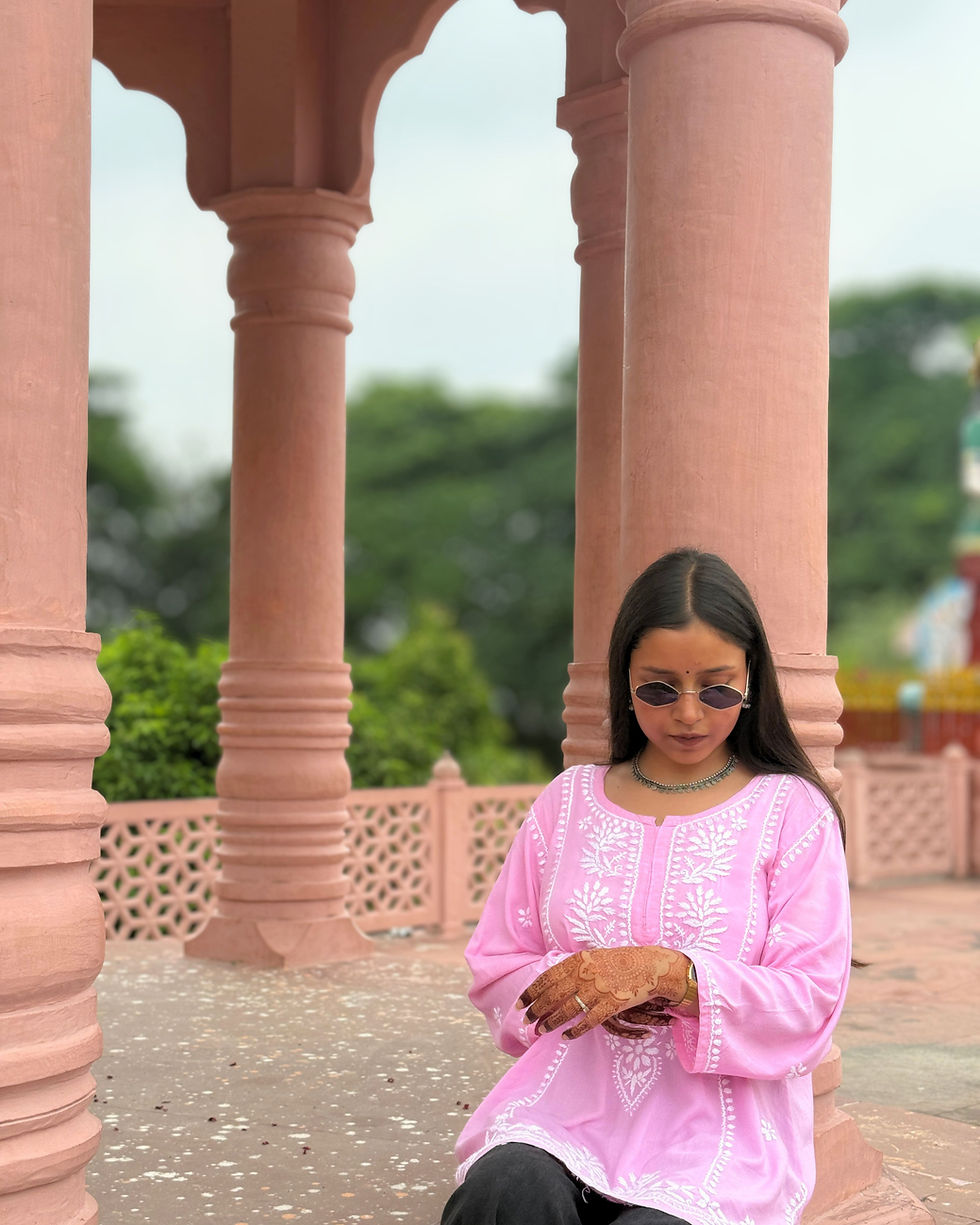 Thumbnail: Blush Blossom Chikankari Kurti  (Light Pink with White Embroidery)