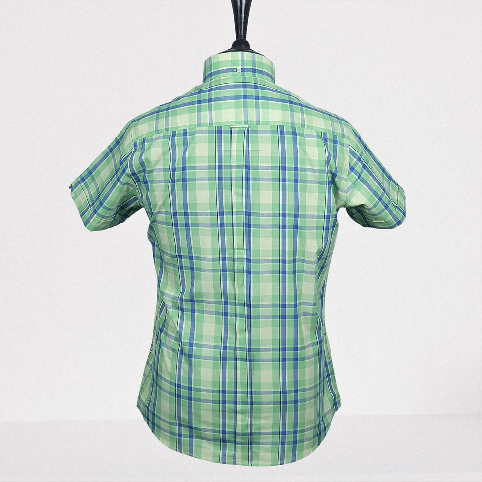 Thumbnail: Green Blue Beige Check Short Sleeves Shirt 5255