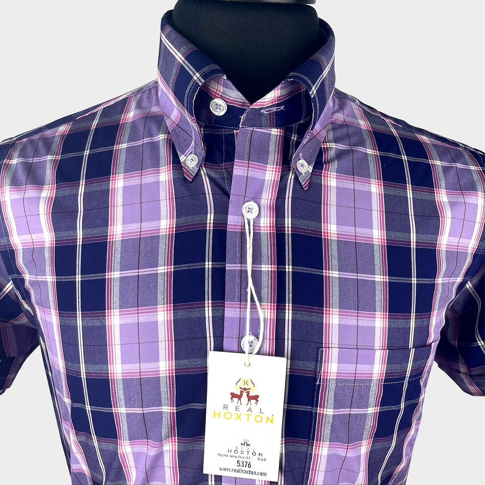 Thumbnail: Magenta Madras Check Short Sleeves Shirt 5376