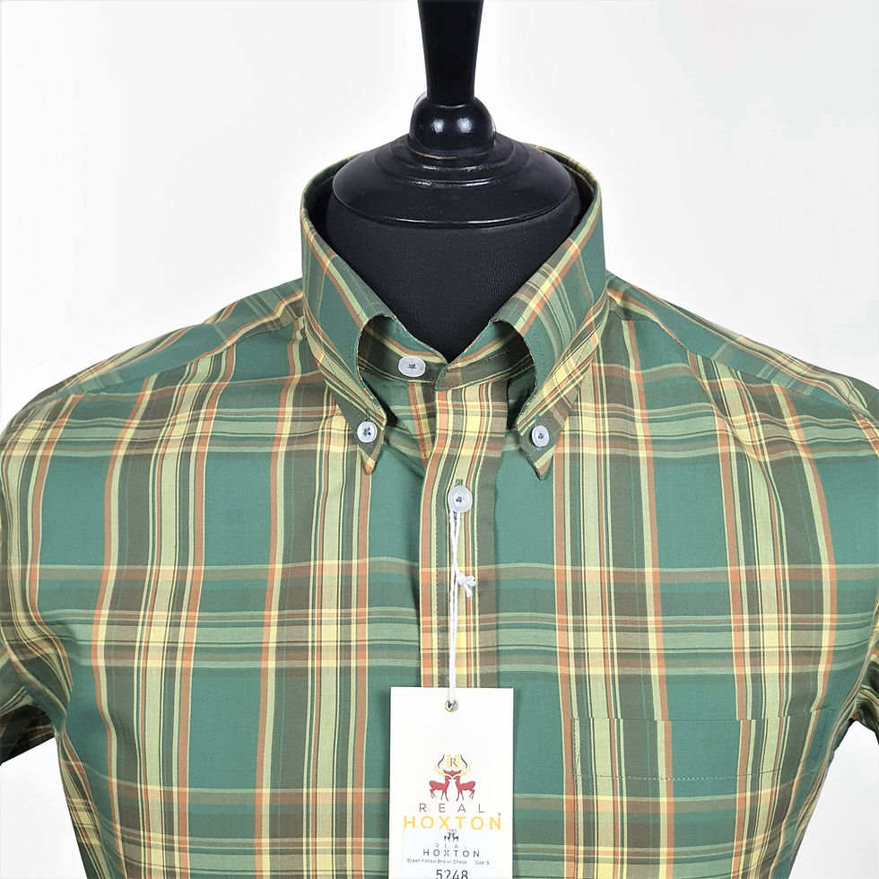Thumbnail: Green Yellow Brown Check Short Sleeves Shirt 5248