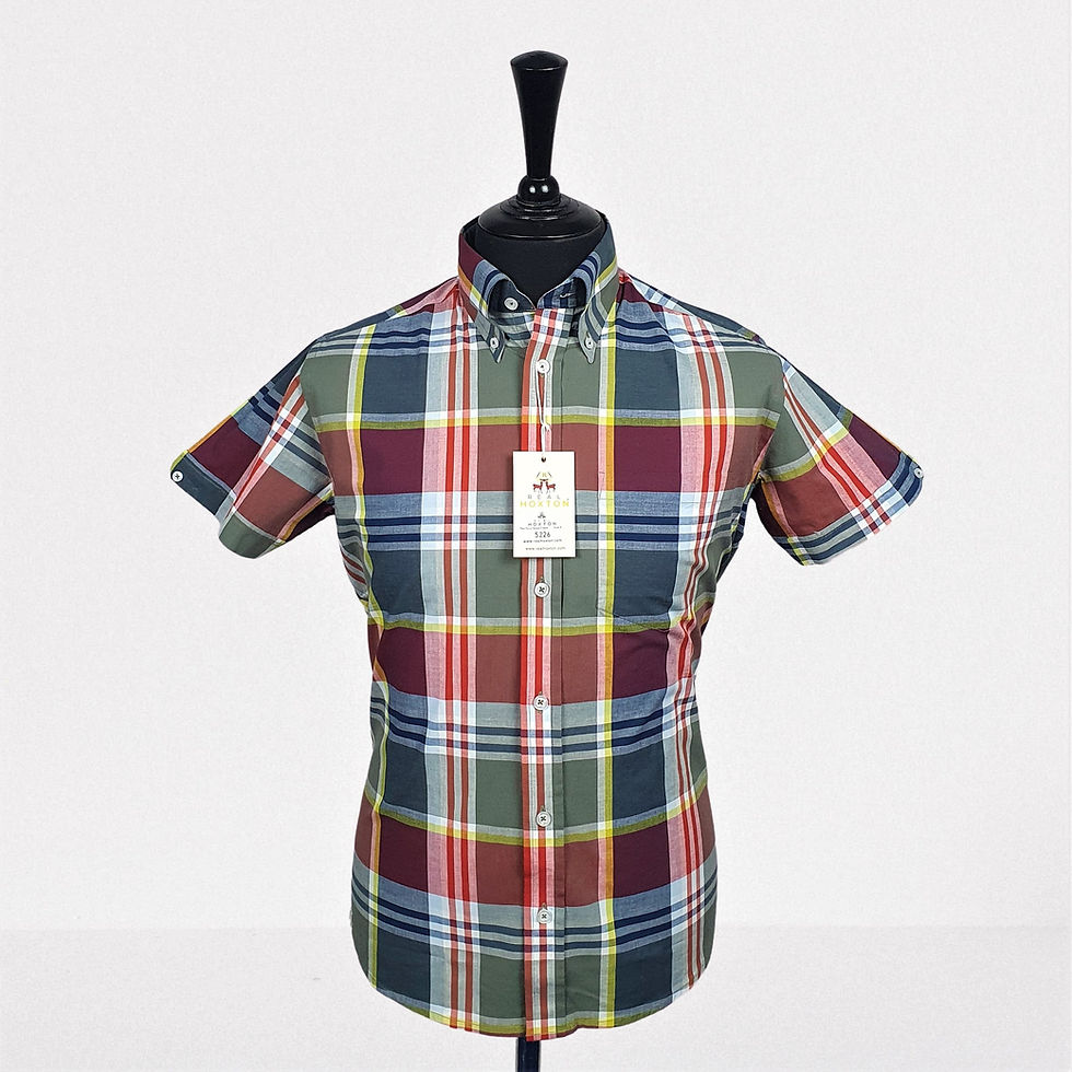 Thumbnail: Red Navy Yellow Check Short Sleeves Shirt 5226
