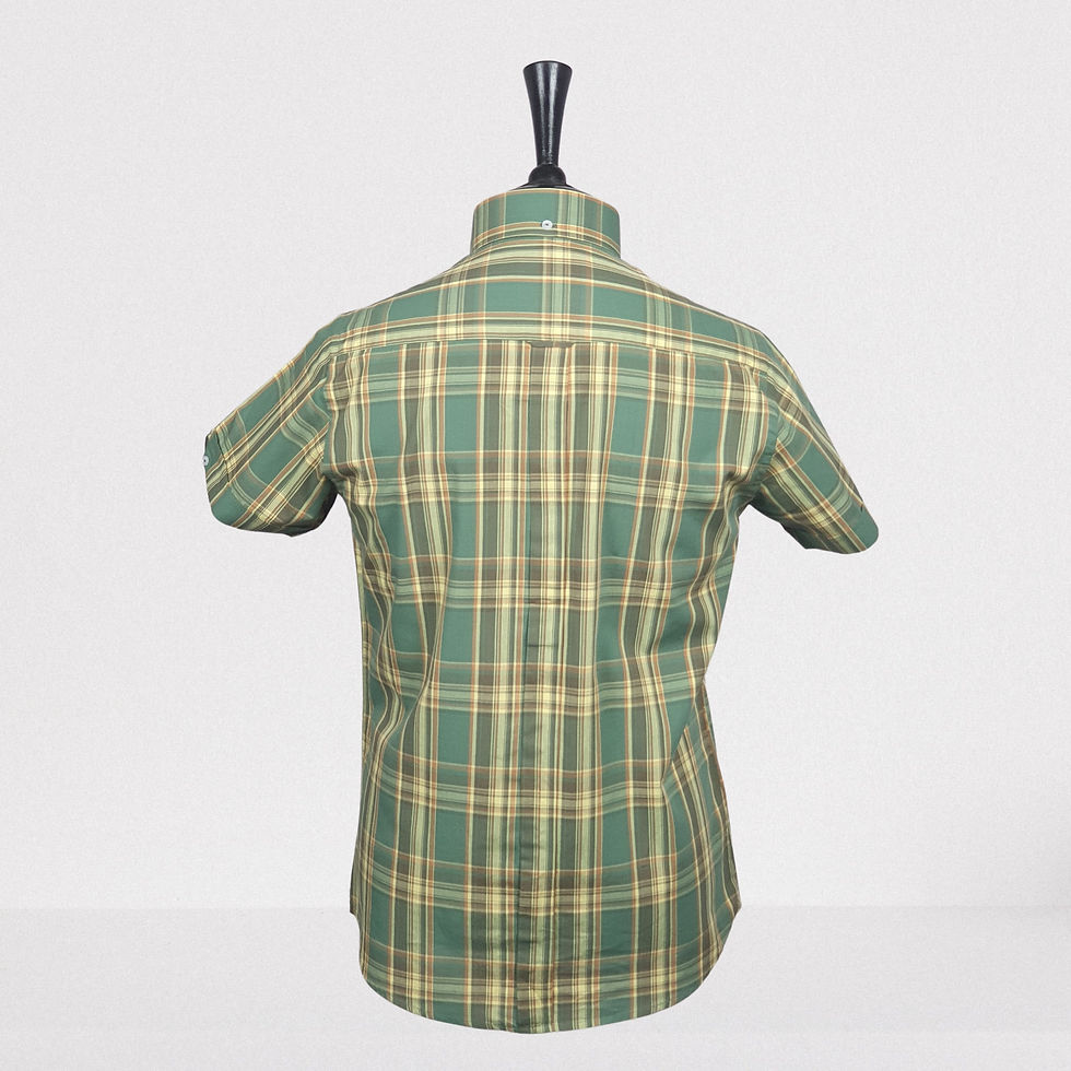 Thumbnail: Green Yellow Brown Check Short Sleeves Shirt 5248