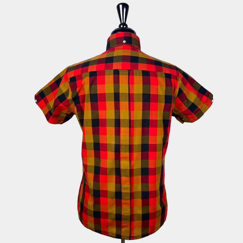Thumbnail: Red Copper Black Gingham Check Short Sleeves Shirt 5384