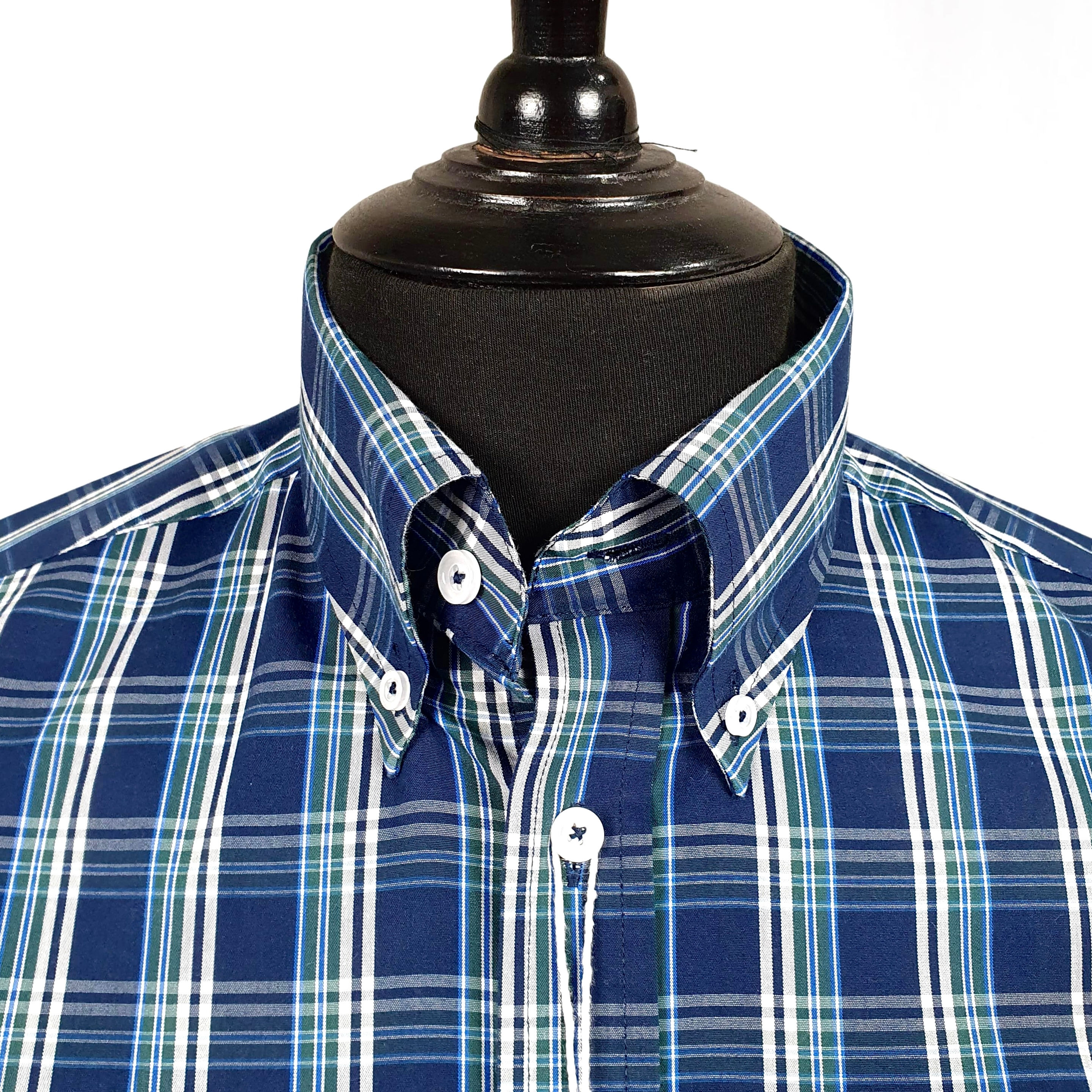 Navy Racing Green Check Short Sleeves Shirt 5343