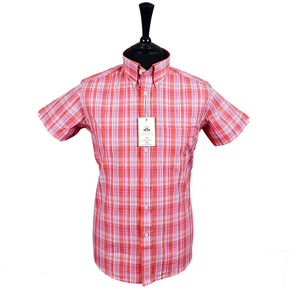 Thumbnail: Orange Light Magenta Check Short Sleeves Shirt 5342