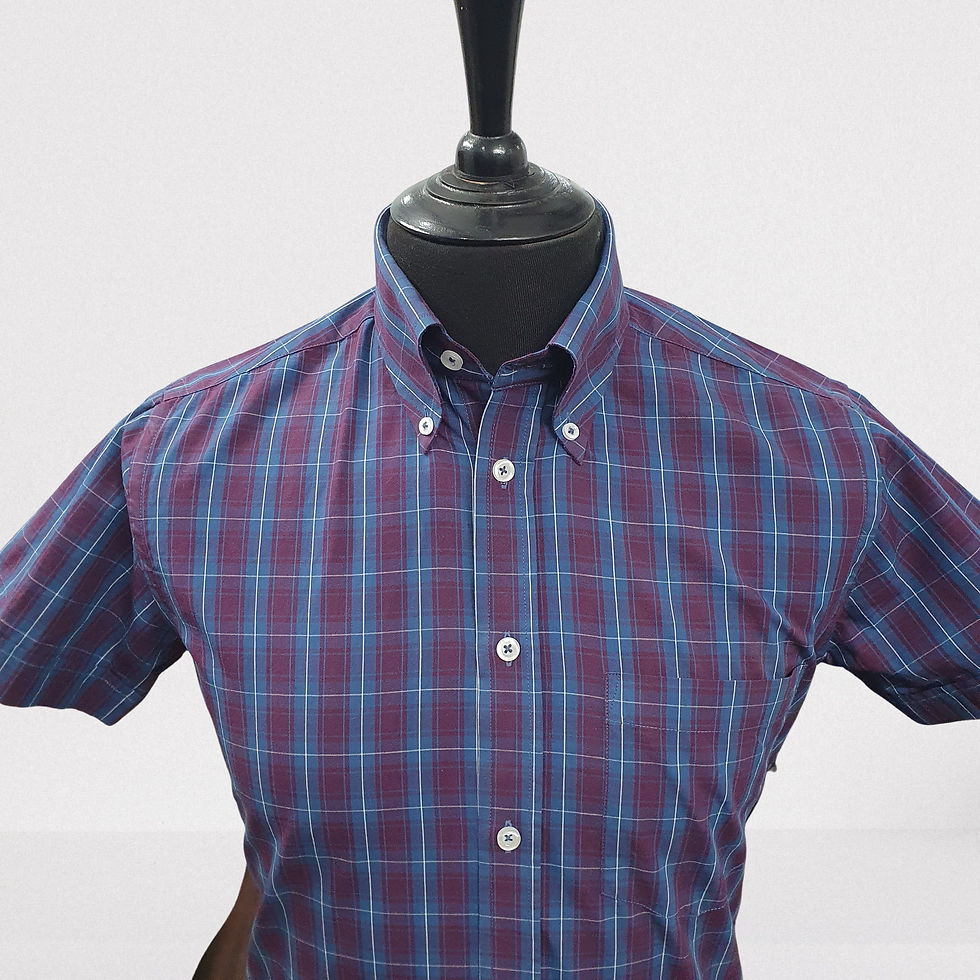 Thumbnail: Maroon Navy Check Short Sleeves Shirt 5224