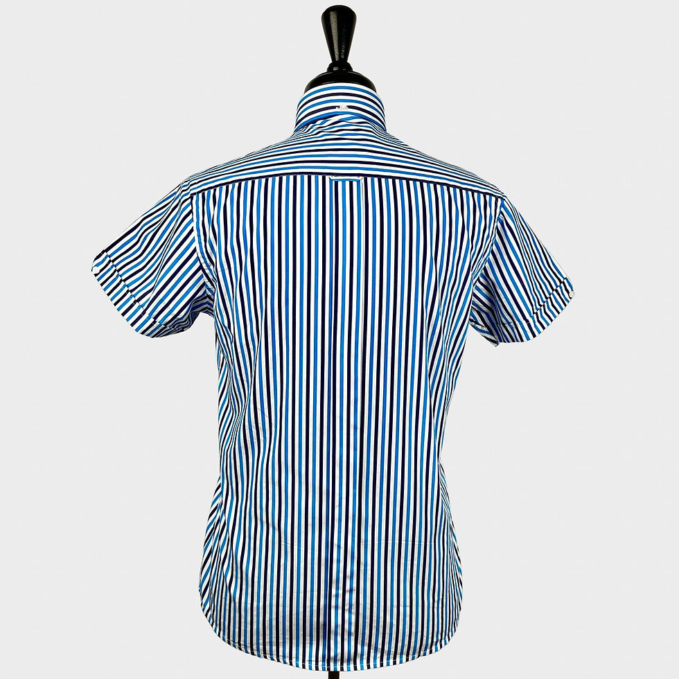 Thumbnail: Royal White & Navy Stripes Short Sleeves Shirt 5371