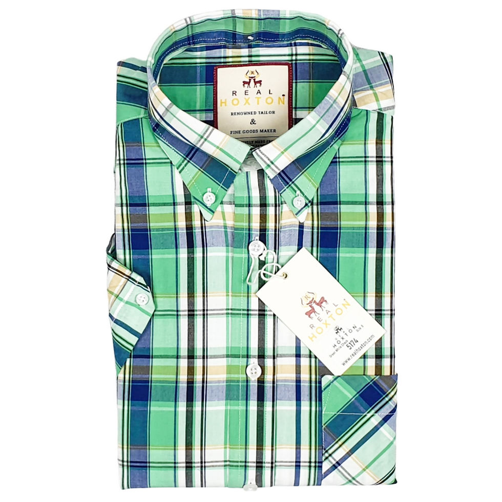 Thumbnail: Green White Check Short Sleeves Shirt 5174