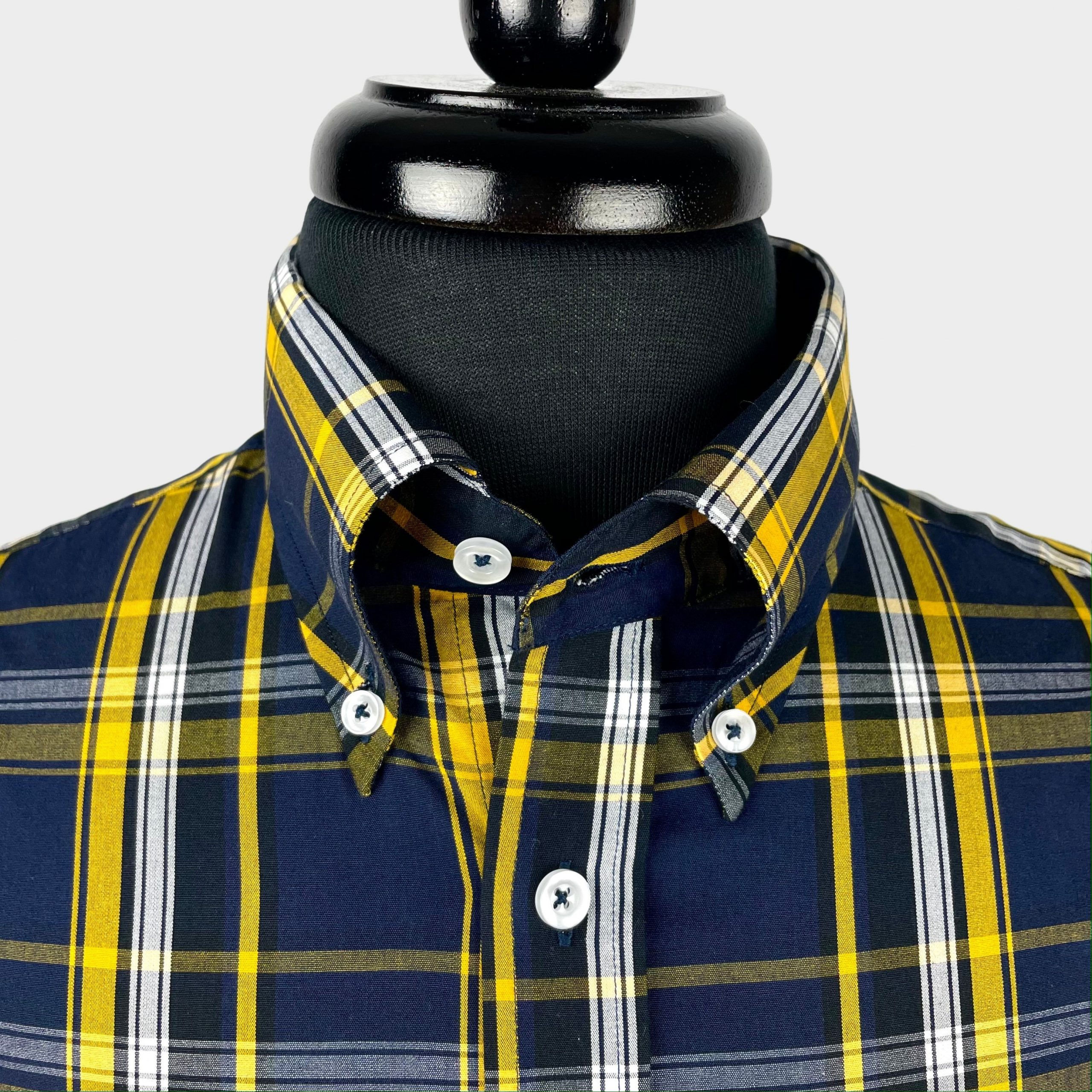 Navy Lime Check Short Sleeves Shirt 5407