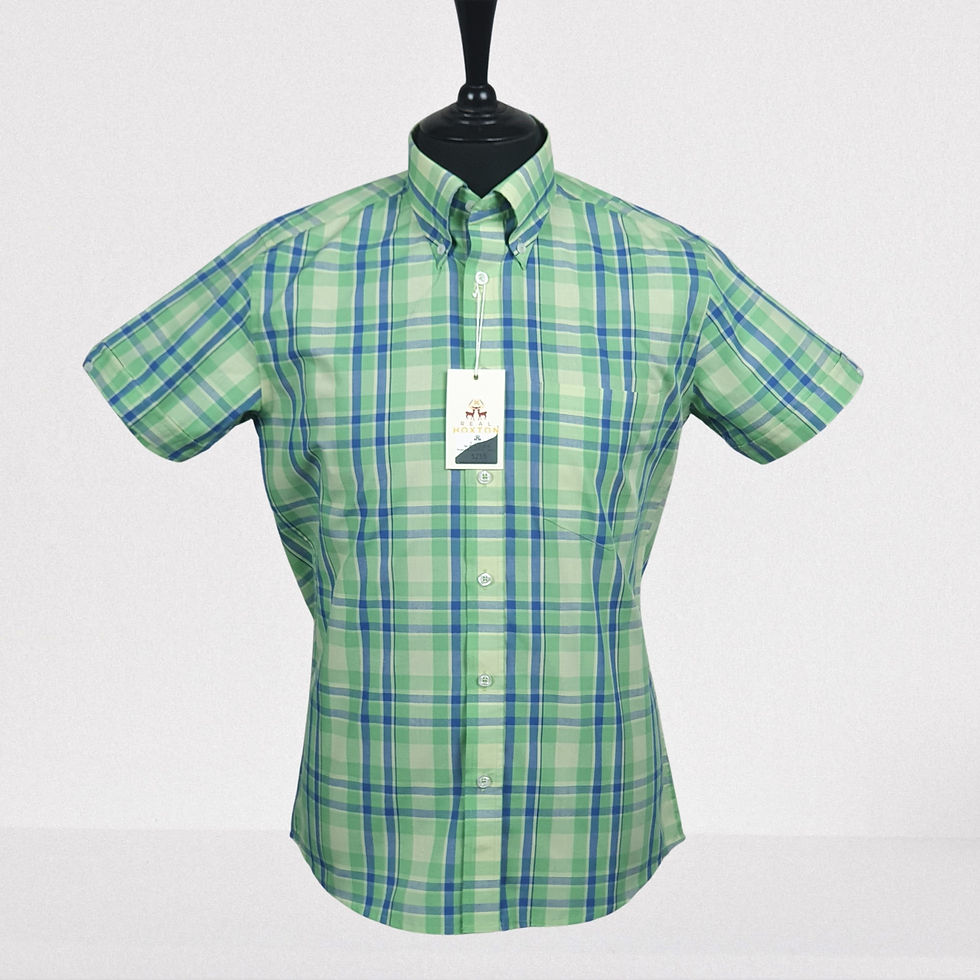 Thumbnail: Green Blue Beige Check Short Sleeves Shirt 5255