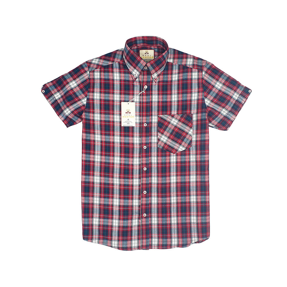 Thumbnail: Red Black White Check Short Sleeves Shirt 5151