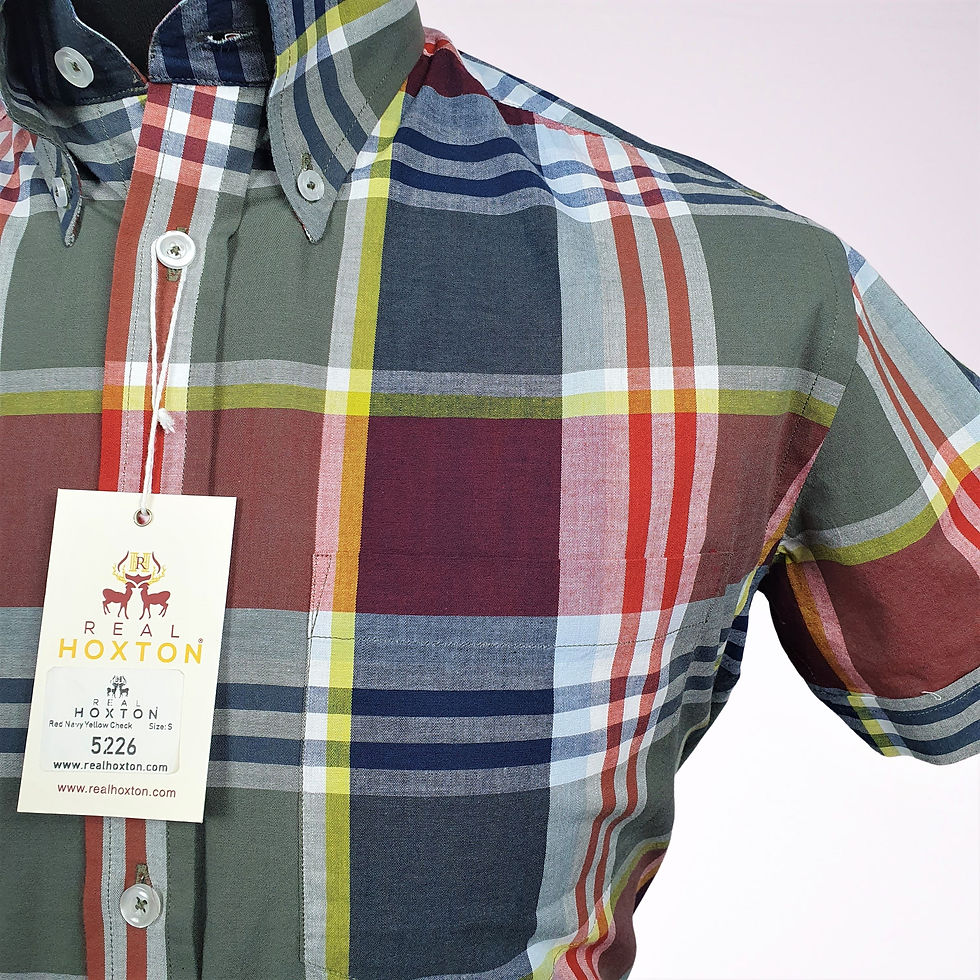 Thumbnail: Red Navy Yellow Check Short Sleeves Shirt 5226