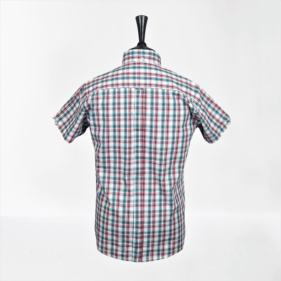 Thumbnail: White Green Maroon Check Short Sleeves Shirt 5254