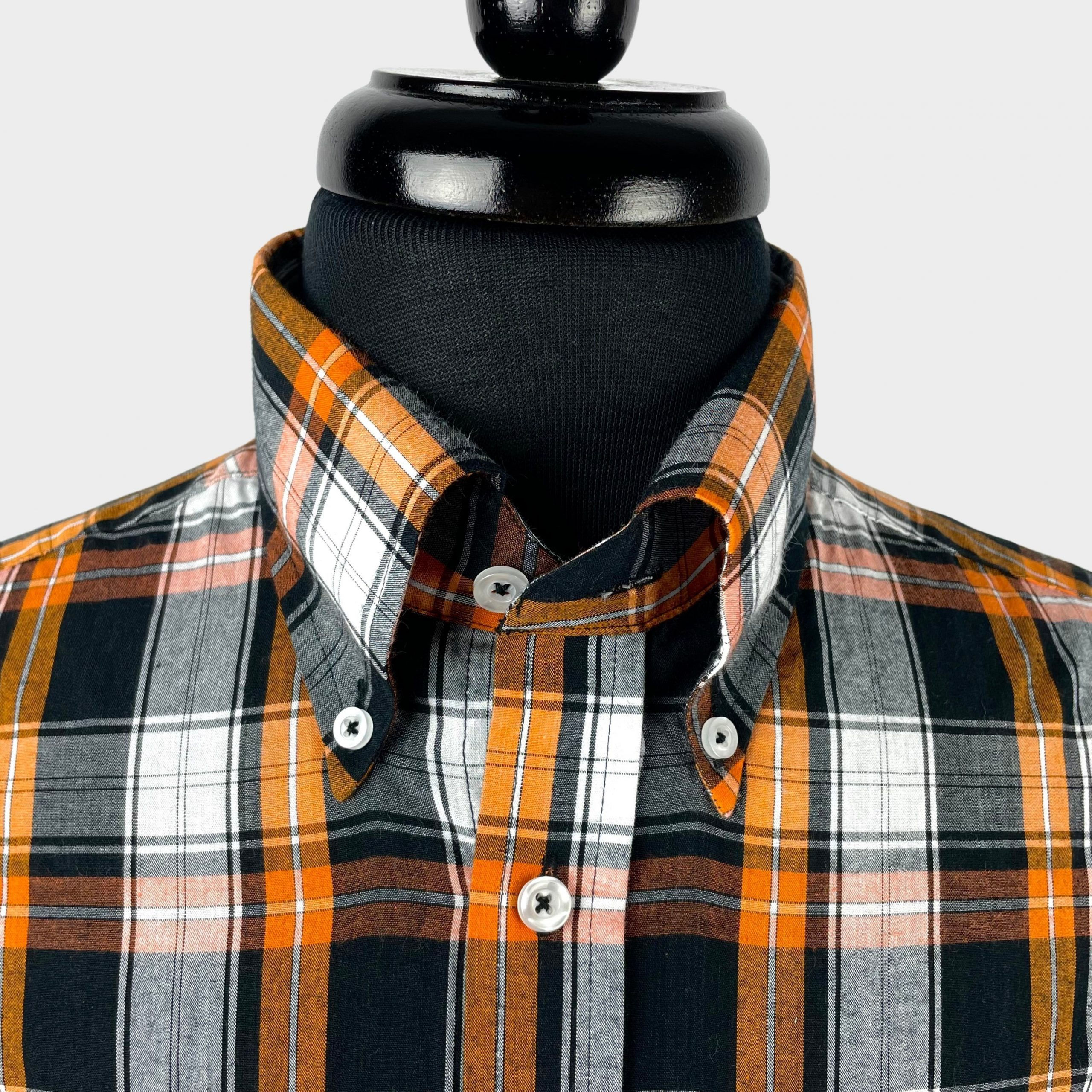 Orange Black Madras Check Short Sleeves Shirt 5393