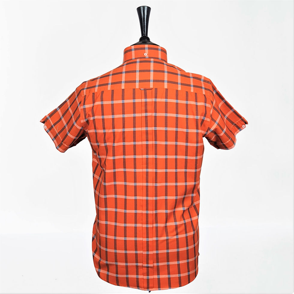 Thumbnail: Orange Blue White Check Short Sleeves Shirt 5245