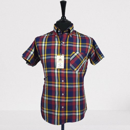 Purple Yellow Check Short Sleeves Shirt 5199