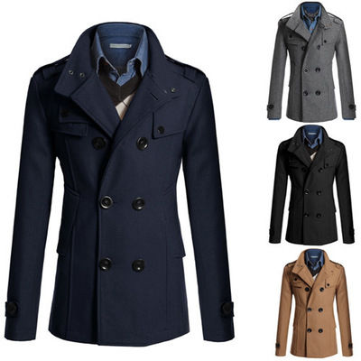 Thumbnail: Men’s Double‑Breasted Peacoat Long Winter Dress Coat
