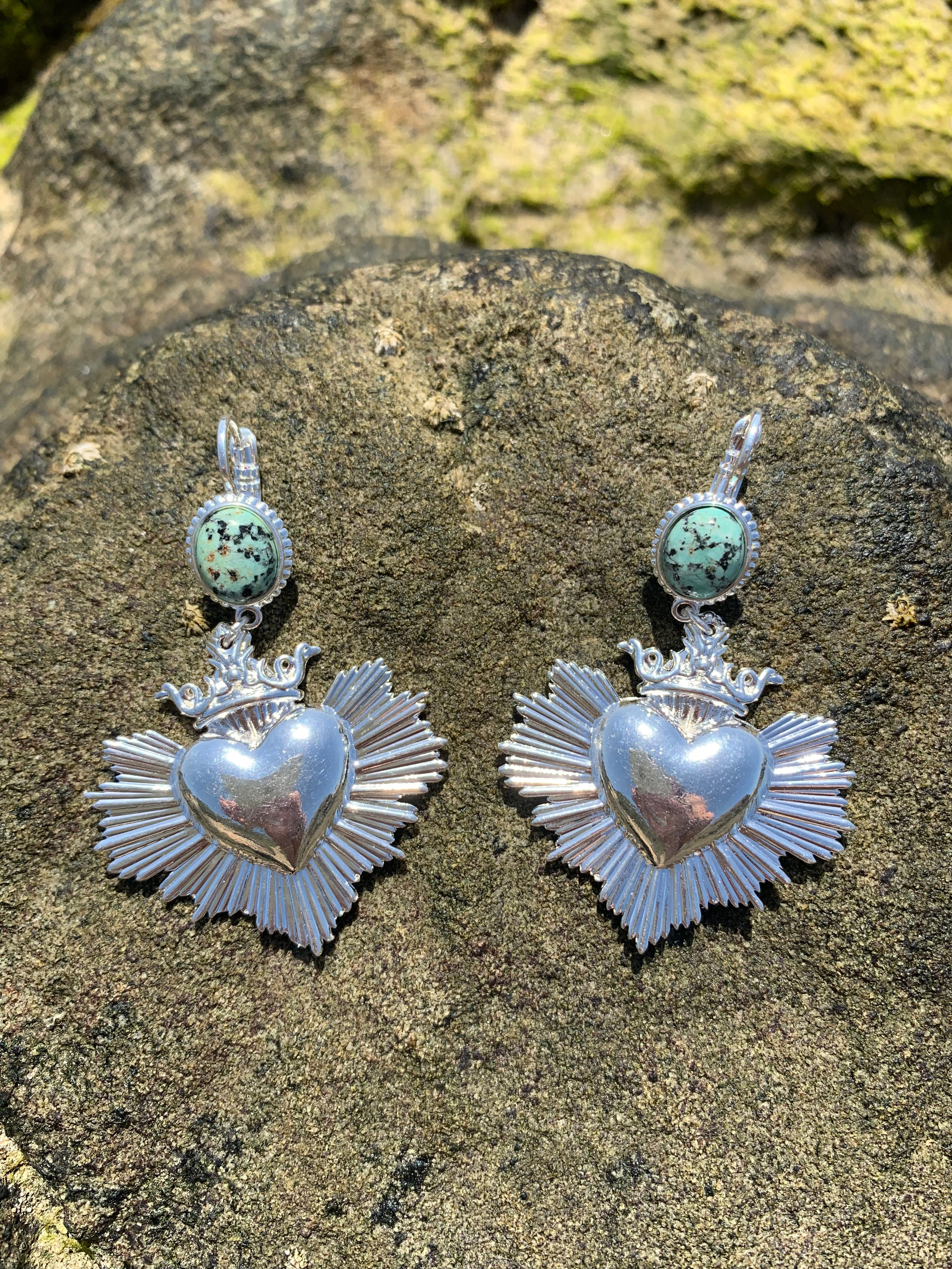 Dormeuse Mon Amour argentée avec pierres fines ovales