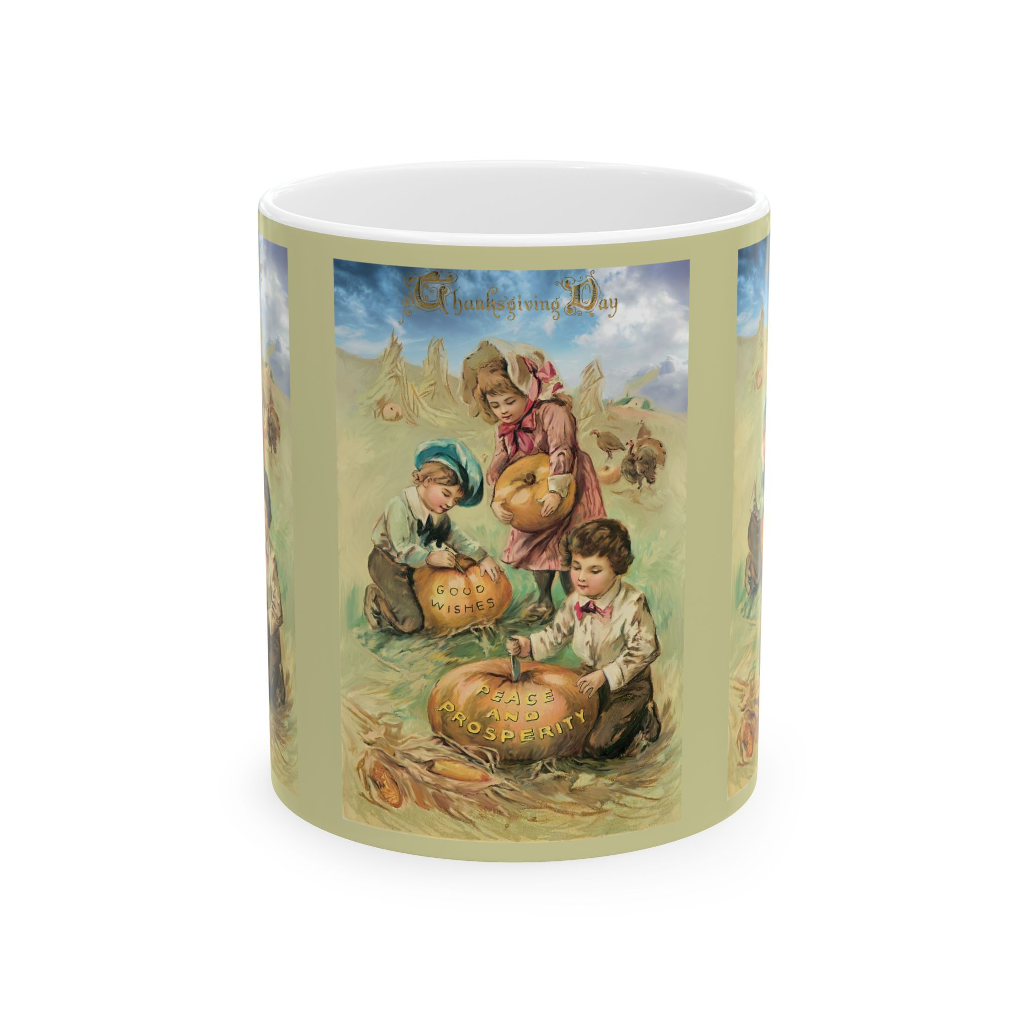 Vintage Thanksgiving Children Carving Pumpkins Coffee Cup (11oz & 15oz)