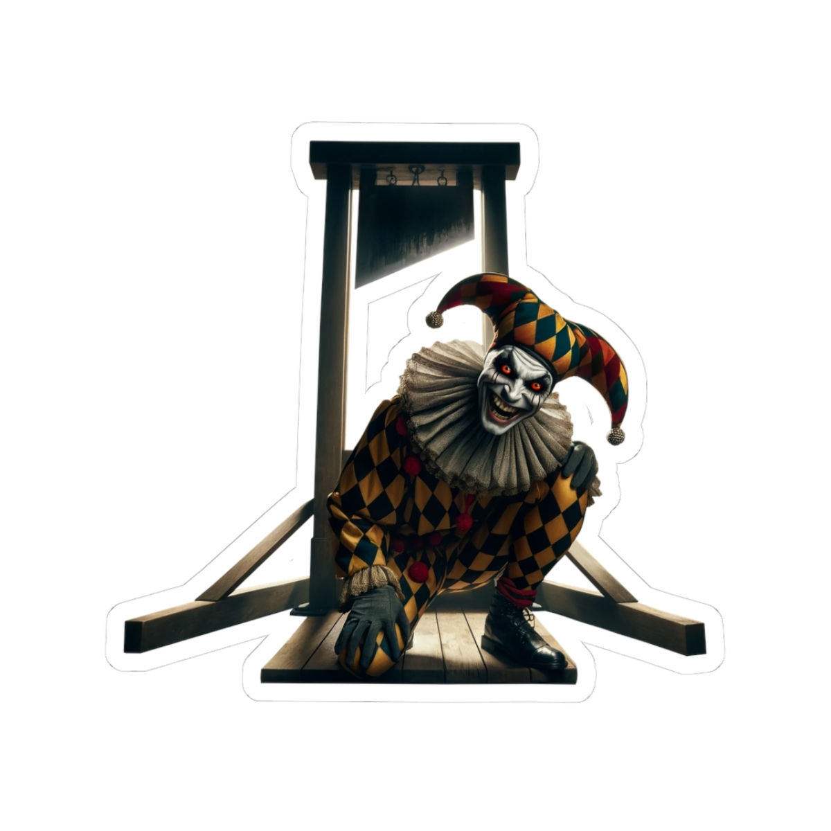 Creepy Harlequin Guillotine Kiss-Cut Sticker — Protest Sticker