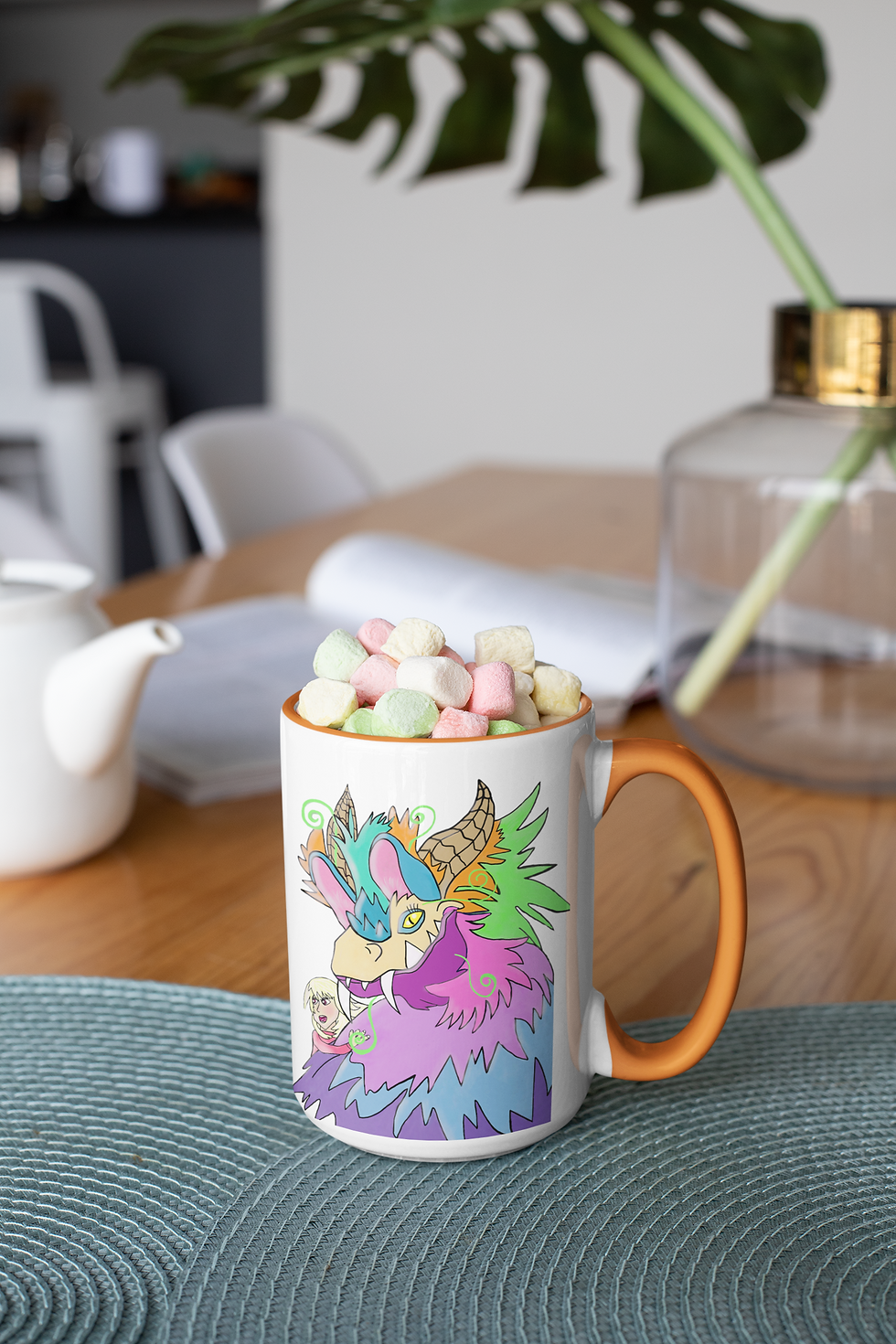 Party Dragon And Little Girl Design Fantasy Accent Mug