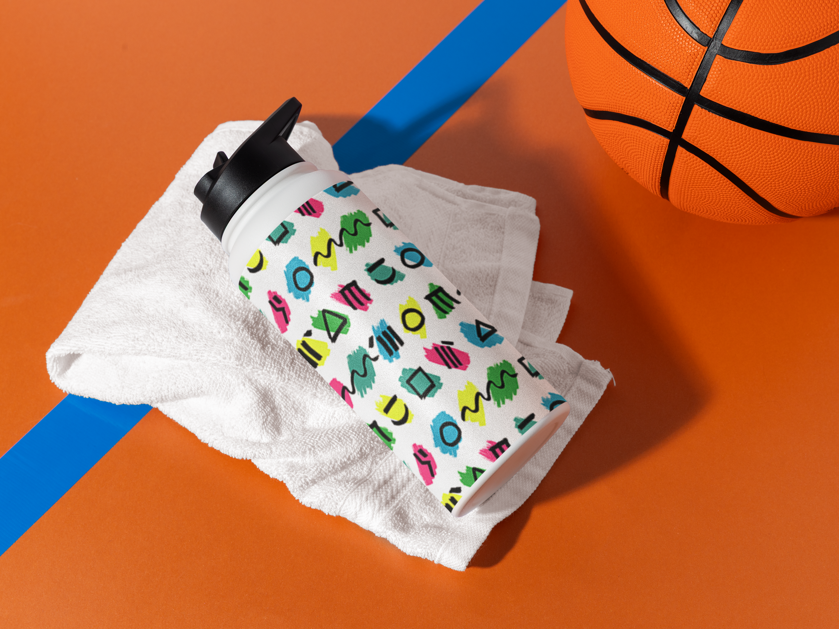 Synthwave-Vaporwave Memphis Style Squigglies Stainless Steel Water Bottle