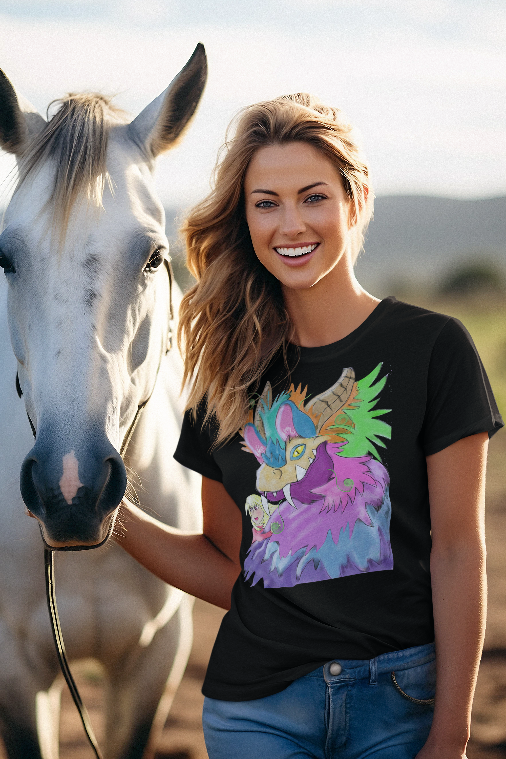 Unisex Adult Party Dragon And Little Girl T-Shirt