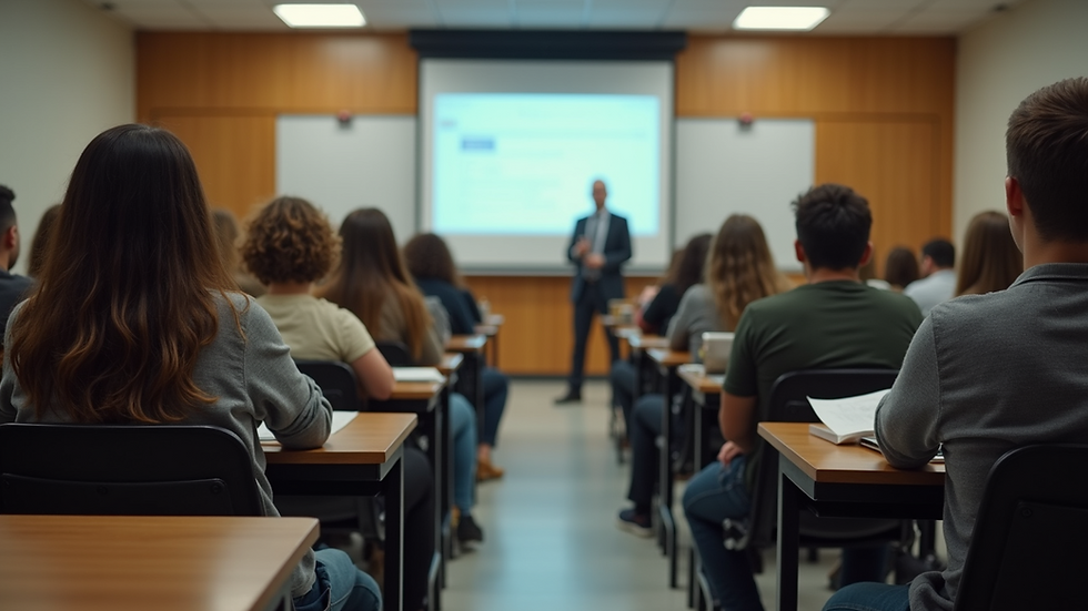 High angle view of a classroom with students attending a firearm safety lecture