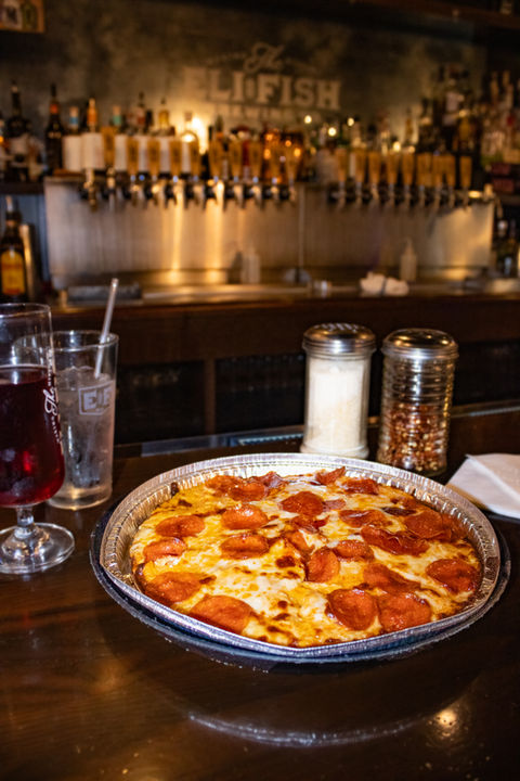 gluten free crust pepperoni pizza at eli fish brewing company in batavia ny