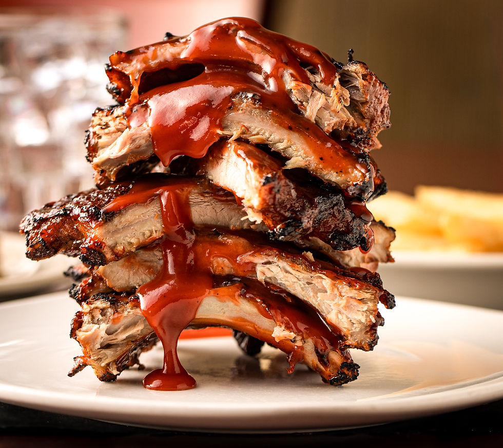 Signature stack of bbq beef ribs at Alex's Place in Western New York