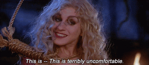 Sarah Jessica Parker as Sarah Sanderson about to be hung as a witch in Hocus Pocus.