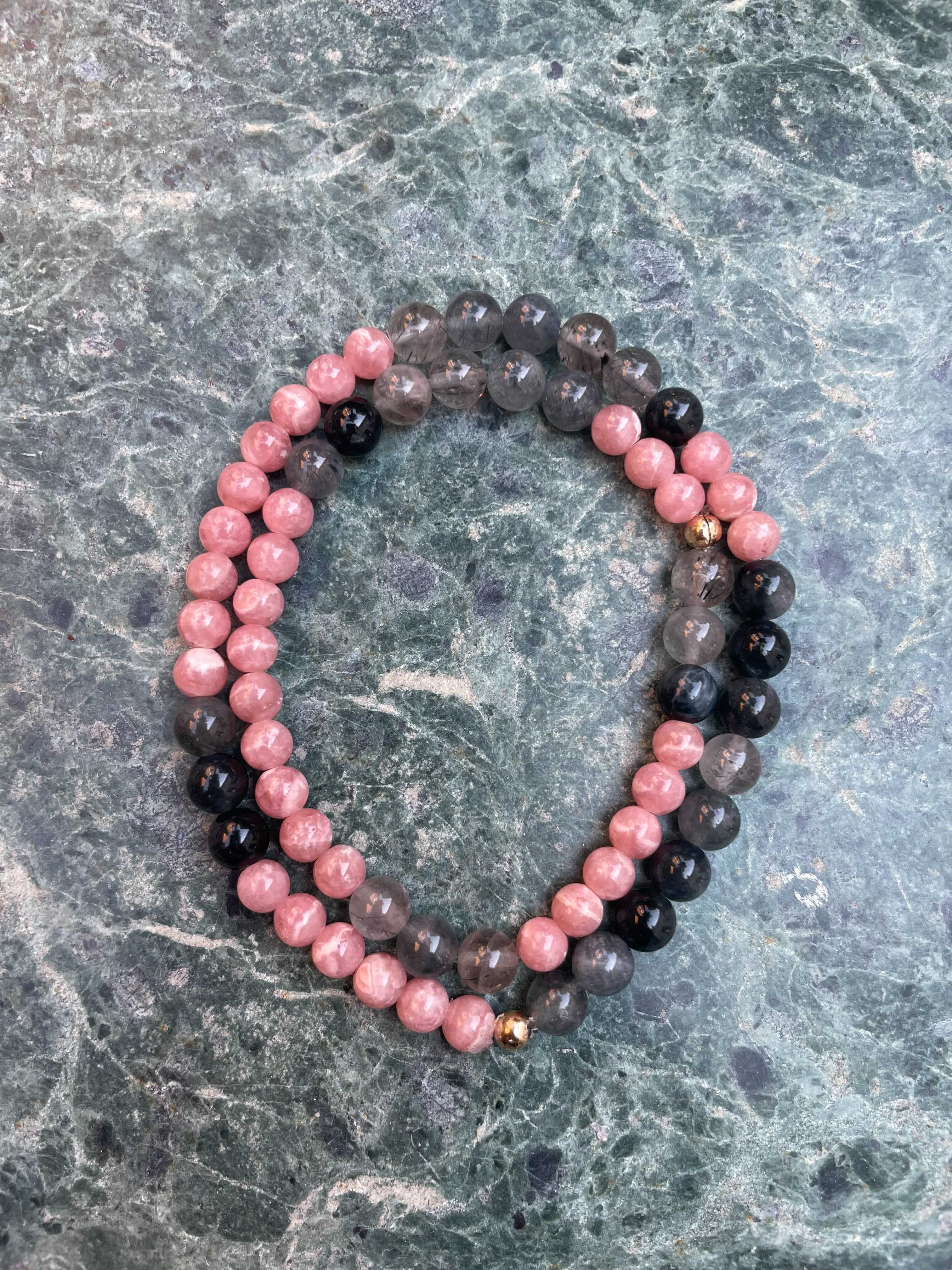 Rhodochrosite, Rutile Quartz and Jet